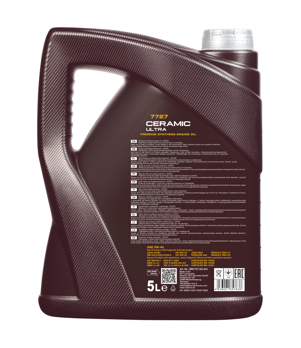 MANNOL Ceramic Ultra 7727 5W-40 — 5 L — MN7727-5 — vue arrière du bidon