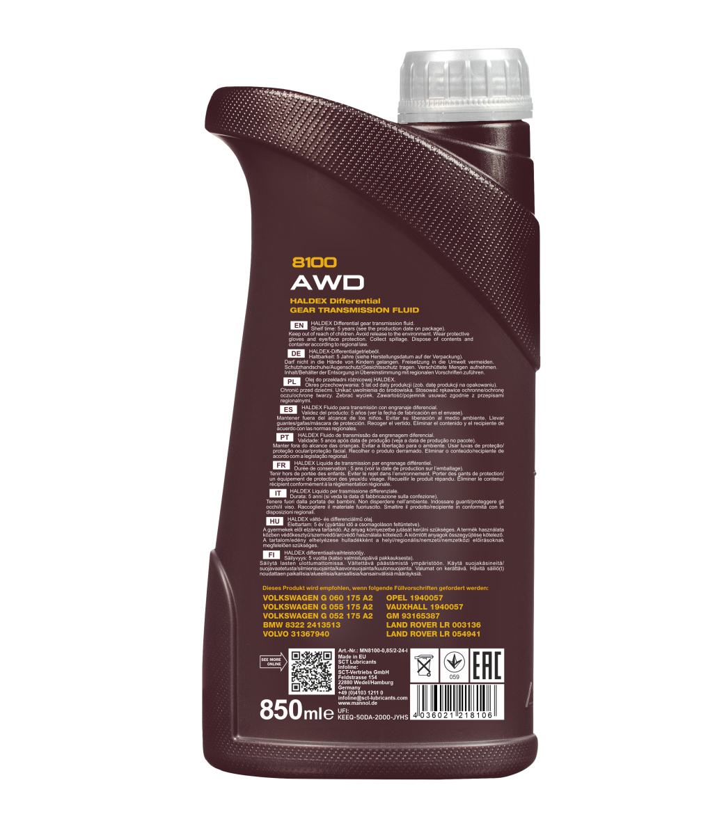 MANNOL AWD 8100 — 850 ml — MN8100-085 — vue arrière du bidon